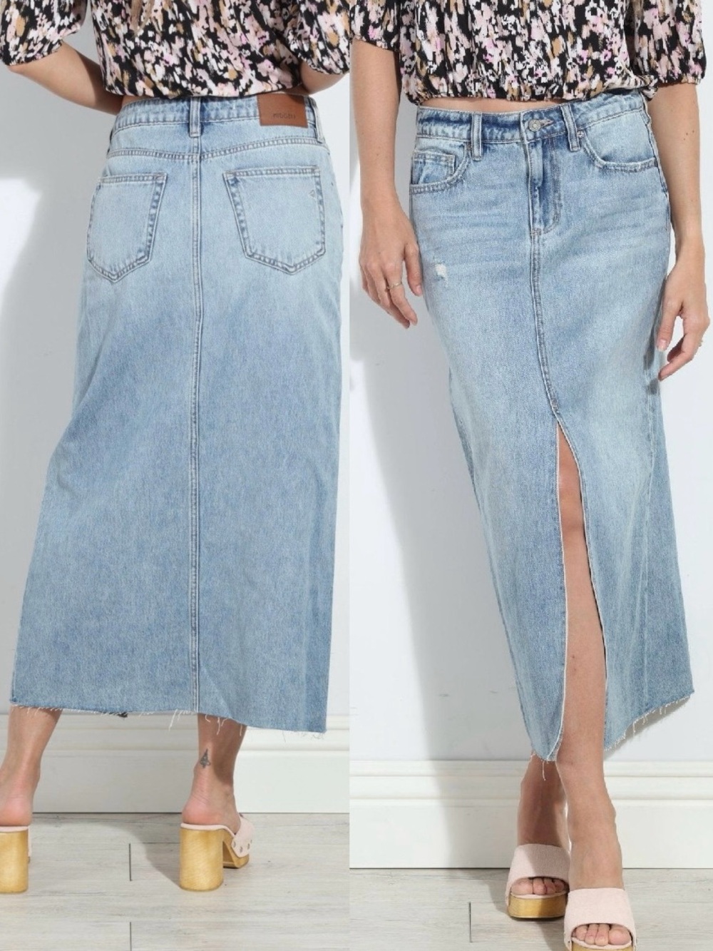Hidden Peyton Denim Midi Skirt -Light Wash